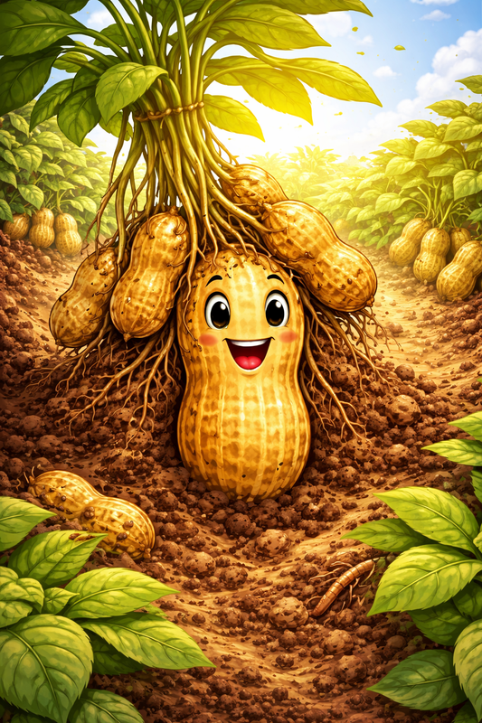 Maya Crunch a cute animated peanut (cacahuate) being grown from soil